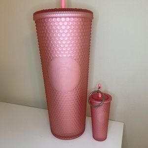 New Starbucks 2022 Valentine’s Day matte pink studded tumbler & keychain